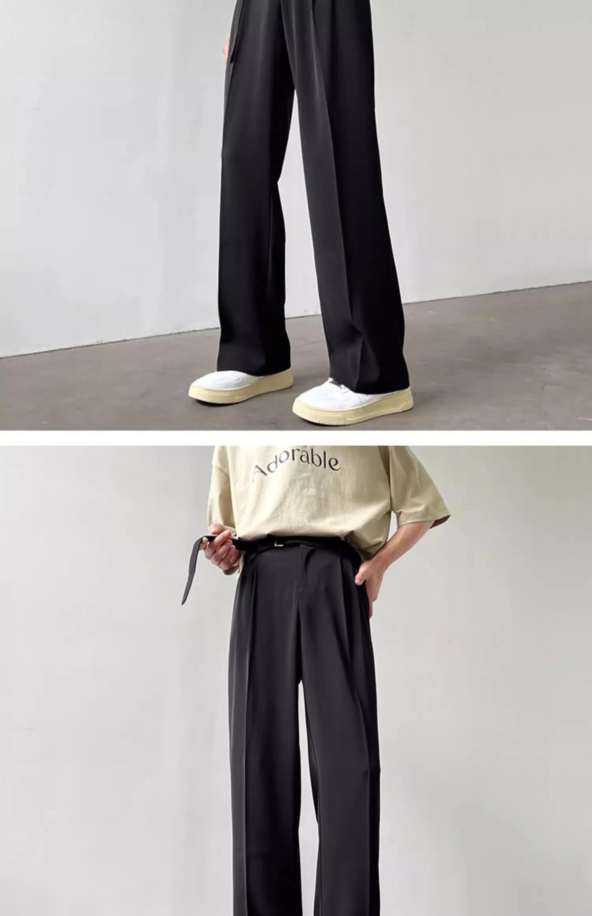 Retro High-end Belt Design Straight-down Trousers Men's Trendy Brand Loose Wide-leg Casual Pants Original Luxury Brands Jeans