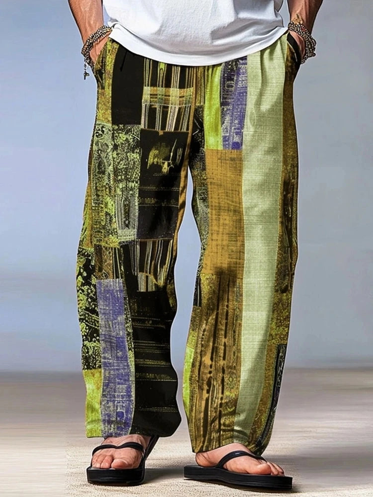 Men's Trousers Pants Beach Pants Drawstring Elastic Waist Summer 3D Print Stripe Graphic Prints Geometry Comfort Casual Pants