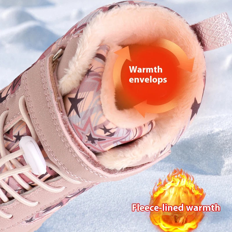 New Waterproof Kids Barefoot Snow Boots Wide Toe Winter Warm Fur Lined Shoes for Boys Girls Cold Weather Outdoor Snea
