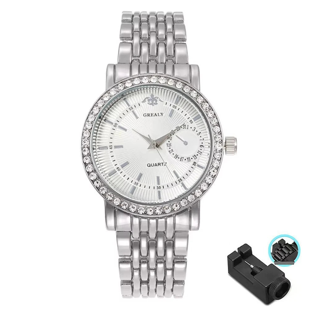 Elegant Women's Two Tone Crystal Watch Stainless Steel Band Quartz Wristwatch Ladies Dress Watches