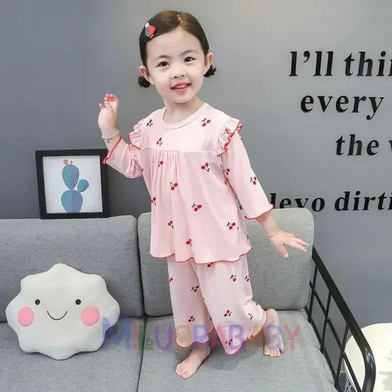Summer Children's Pajama Sets for 1-9 Years Baby Girls Clothes Suit Cute Floral Ice Silk Kids Clothes Top+Pants Pajamas for Kids