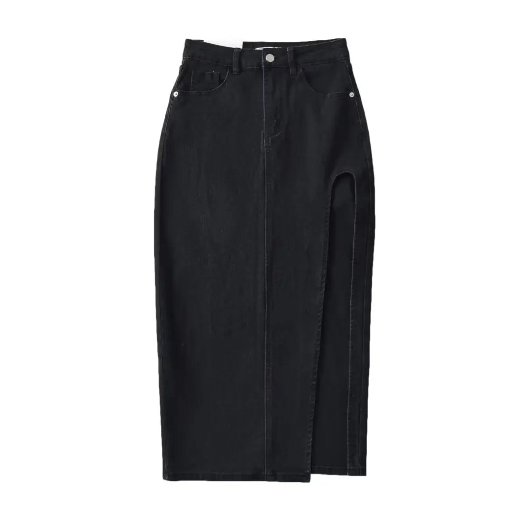 2024 Summer Midi Skirts Vintage Clothes Sexy Skirts For Women Blue Jeans Skirt High Waisted Denim Skirt Split Thigh Denim Skirt