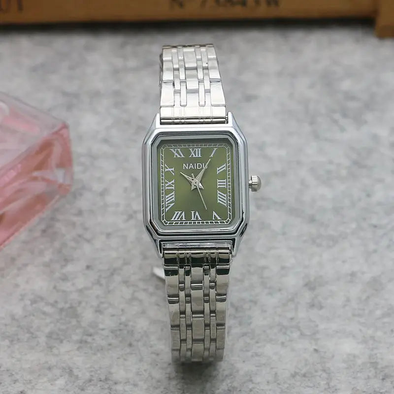 Women Quartz Watch Luxury Fashion Square Sliver Case Band Roman Numerals Dial Female Watches Niche New Ladies Dress Wristwatch