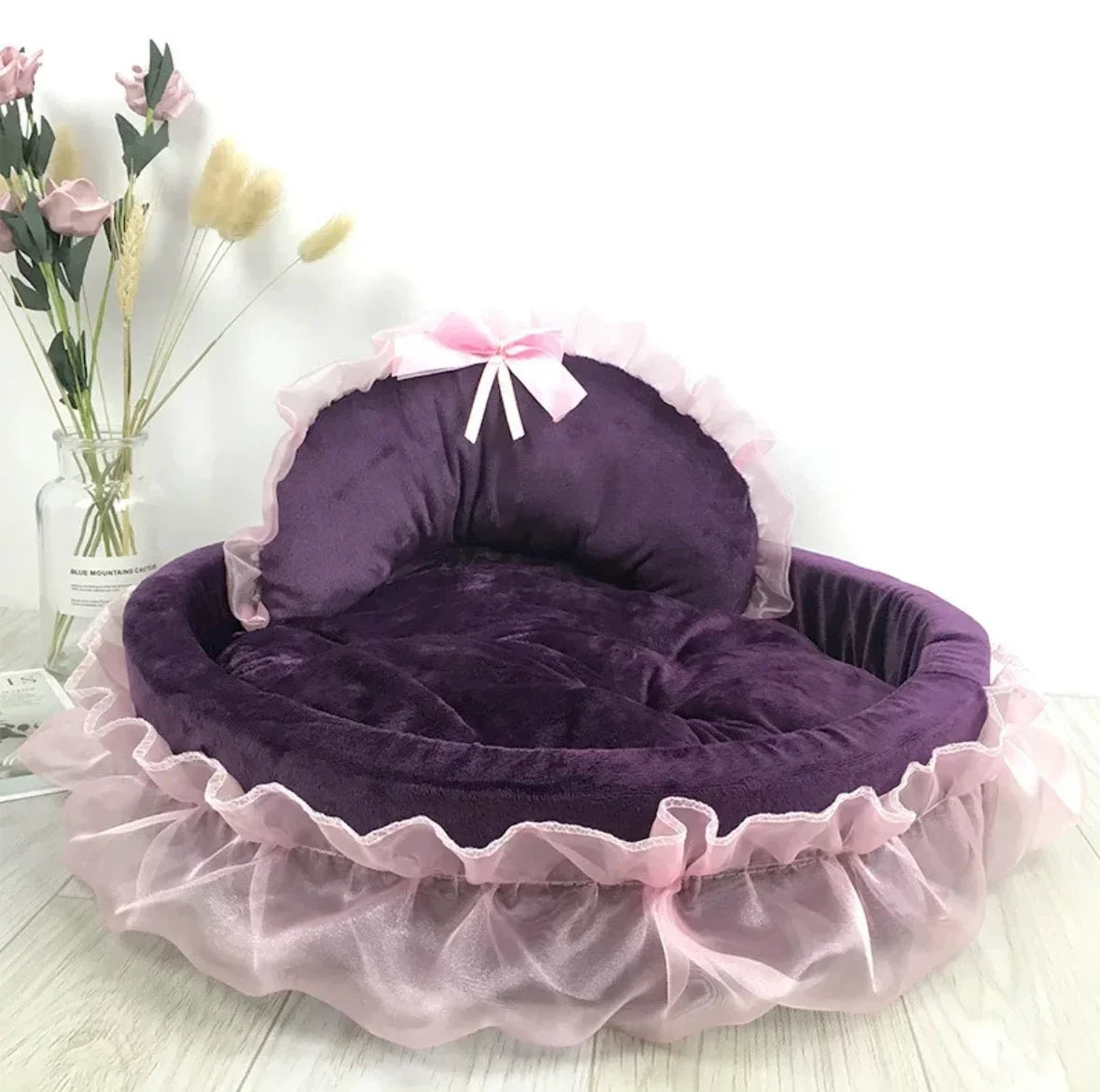 Fantasy Bow Lace Pet Bed Cute Large Dog Beds Cat Pet Sofa Detachable Oval Pink Princess Pet Bed Basket For Dog Wedding Furniture