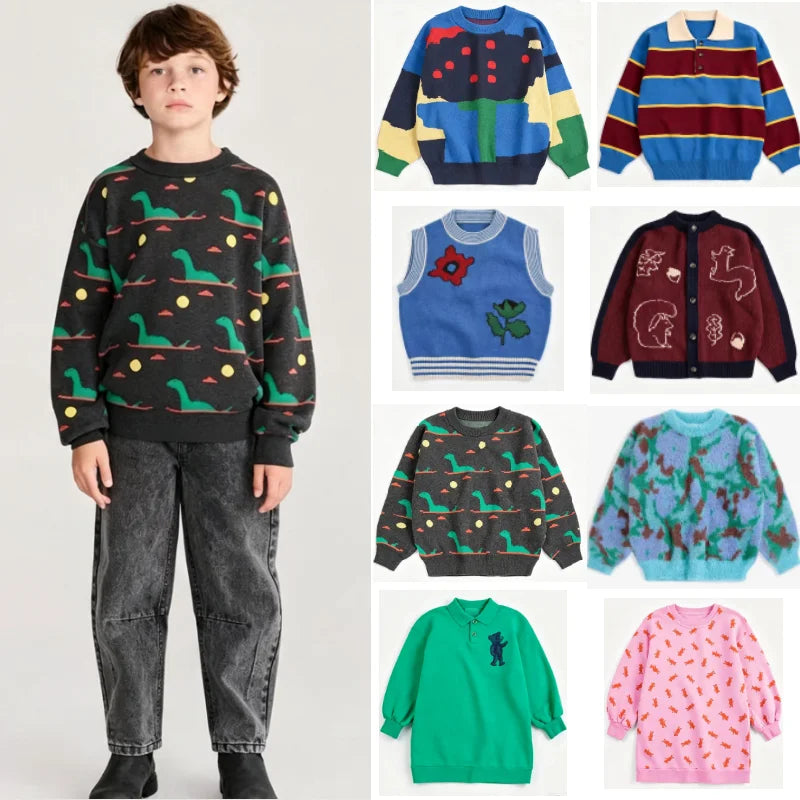 Kids Sweater Fall Winter 2026 New Fashion Boys and Girls Knitted Cardigan Sweater Cotton Cute Lapel Girls Dress Sleeveless Vest