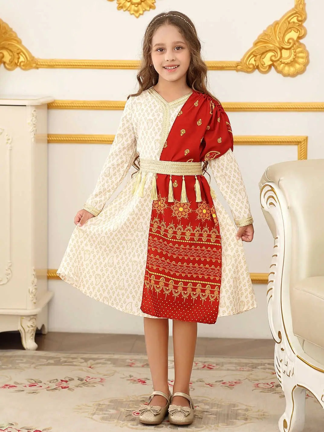 Kids Clothes Middle East Girls Dress Muslim Fashion Abayas Arabic Dubai Tassel Lace-up Gowns Islam Indian Wedding Party Dresses