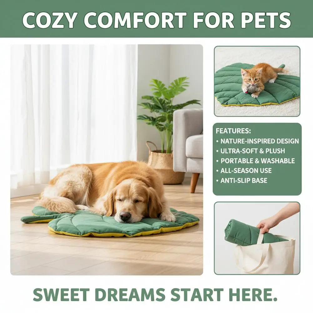  Leaf‑Shaped Pet Sleeping Mat 4‑Season Soft Quilted Cat Dog Bed Pad Room Decor Floor pad Dog Washable Bed Mat for Sleeping
