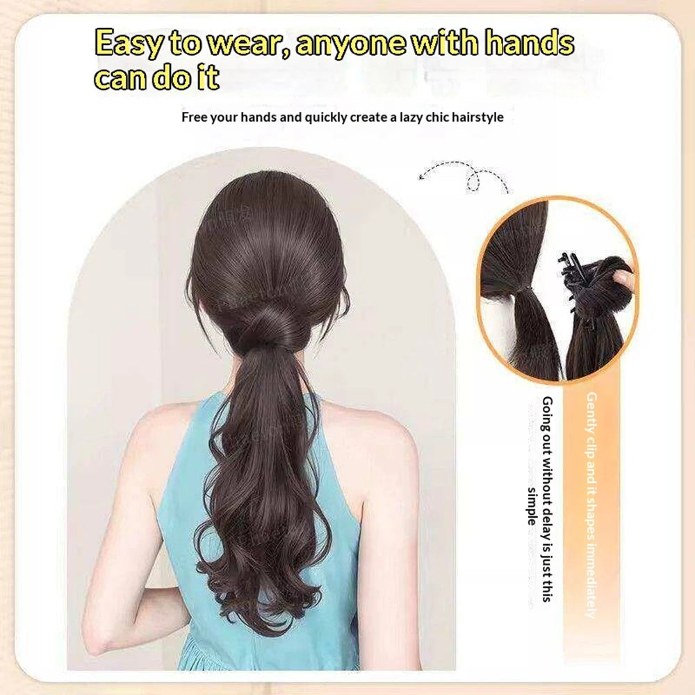 Wig Synthetic Ponytail  Low Side Ponytail Claw Clip Women's Layered Slightly Curly Big Wave Natural Braid Wig
