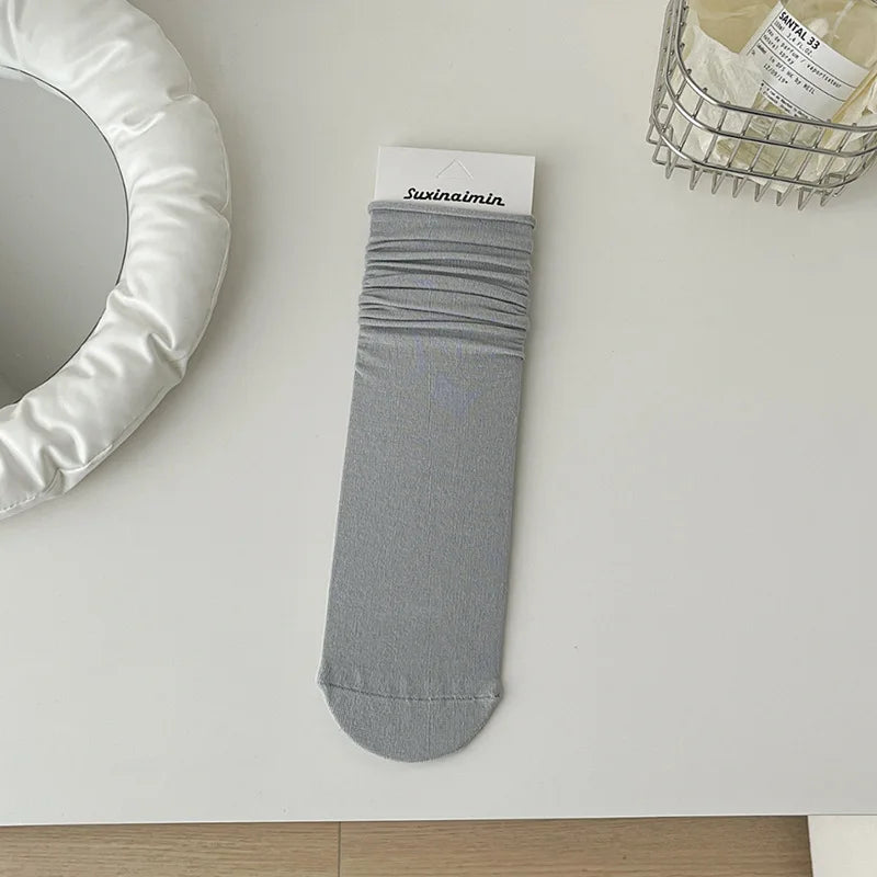Women Socks Japanese Fashion Cotton Thin Breathable Long Socks Women Korean Style Casual Solid Color Black White Gray Socks Sox