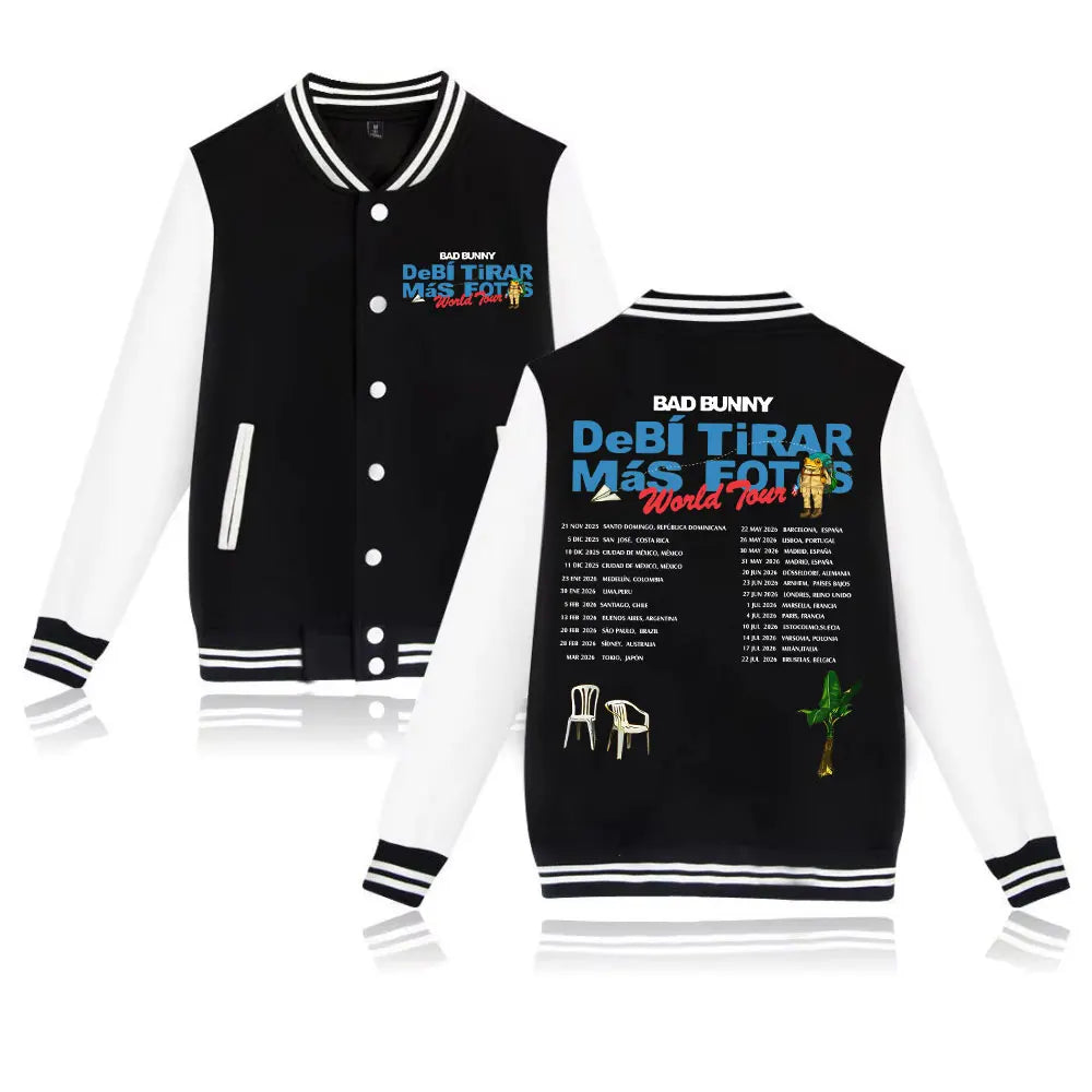 Bad Bunny DTMF World Tour 2025-2026 Baseball Uniform Jacket Hiphop Bad Bunny Concert Music Baseball Jackets for Fans Gift