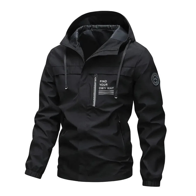 Autumn and Spring Fashion Trend Outdoor Sports Waterproof Hooded Jacket Men's Loose Comfortable Plus Size High Quality Outerwear