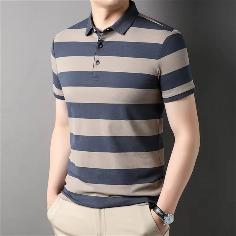 Retro Stripe Graphic Polo Shirts For Men Simple Fashion Daily Wear 3D Printed Father Polo Shirt Casual Breathable Oversized Tops