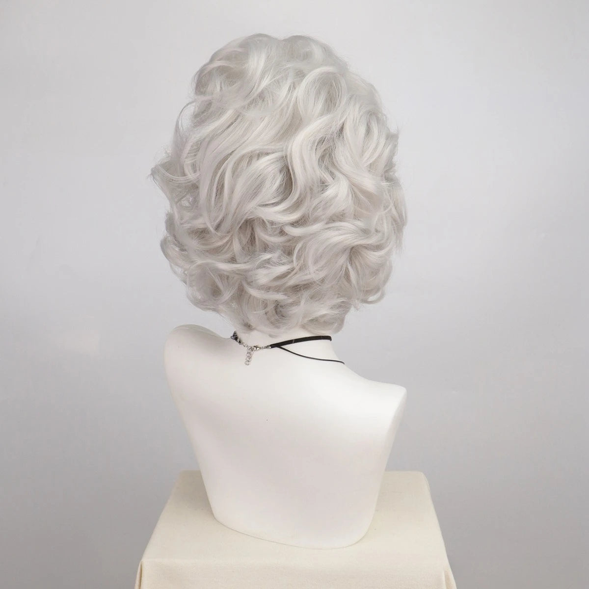 Old Lady Wig for Women Gray Wigs for Women Grandma Wig with Bangs Short Curly Synthetic Hair Halloween School Party Use
