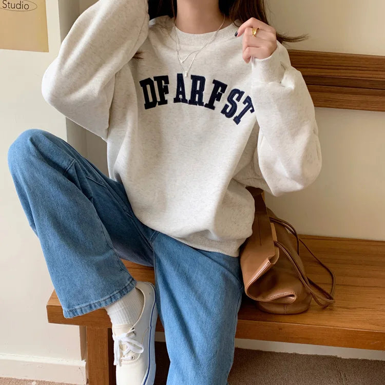 Slim Fit Women's Hoodie Korean Sle Spring Autumn Jaet Loose Comfortable Long Sve round Ne Commute Faion Letter Pat...