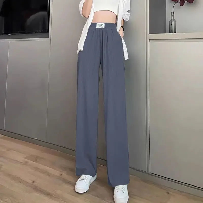 Blue Drape Thin Width Trousers Straight Summer Women's Pants Vintage Loose Baggy Boot Pant Female Korean Wide Leg Fashion Fluid