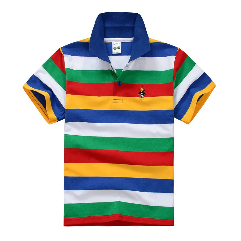 Kids Polo Shirts Summer Children's Short Sleeve Boys Top Polo Shirt Color Striped 2Y-12Y Teens Cotton Girls School Shirts