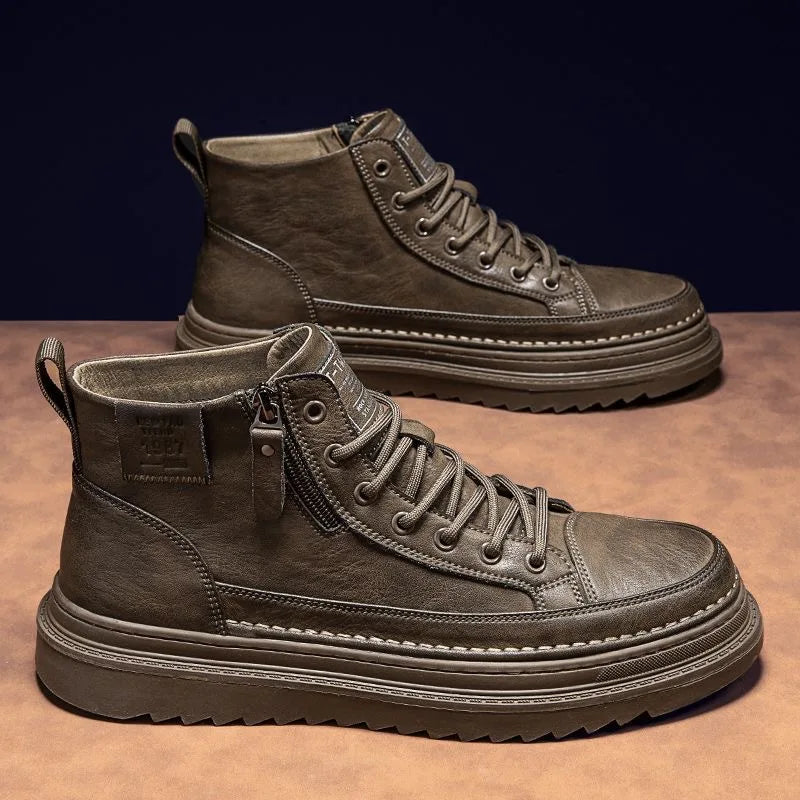 New Men Leather Boots Spring Comfortable Soft Sole High Top Work Shoes Classic Business Casual Ankle Boots Sneakers Botas Hombre