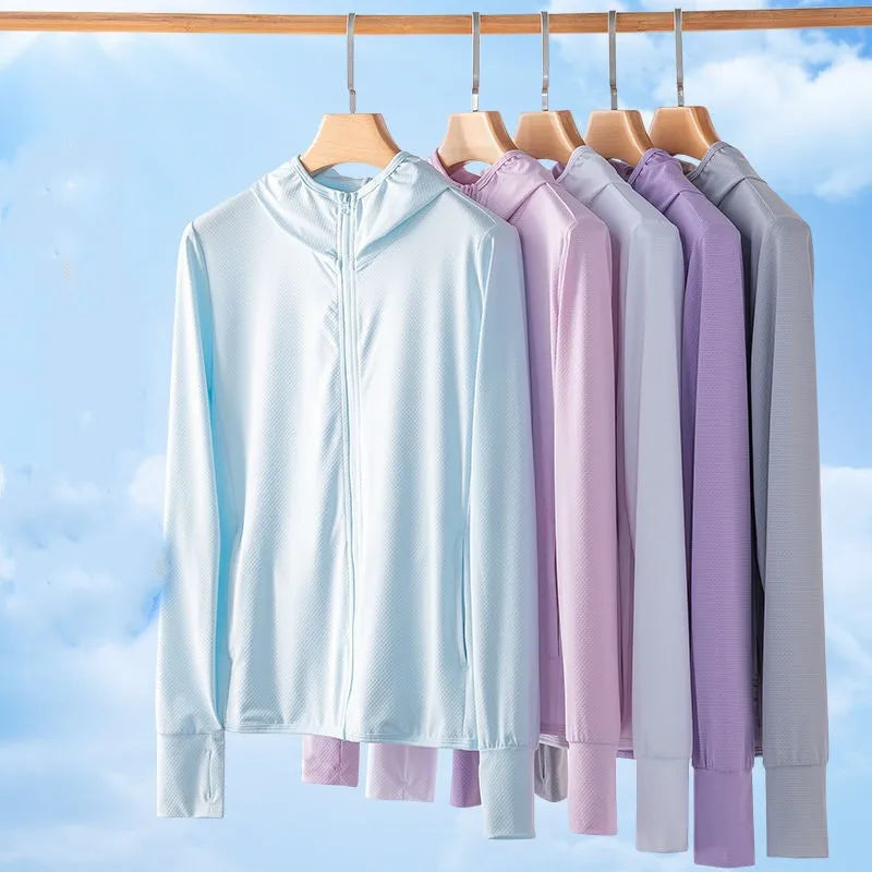 UPF50+ Sun Protection jacket women Ice Silk Hooded Coat for Summer Air Conditioning Clothing Breathable Solid Color
