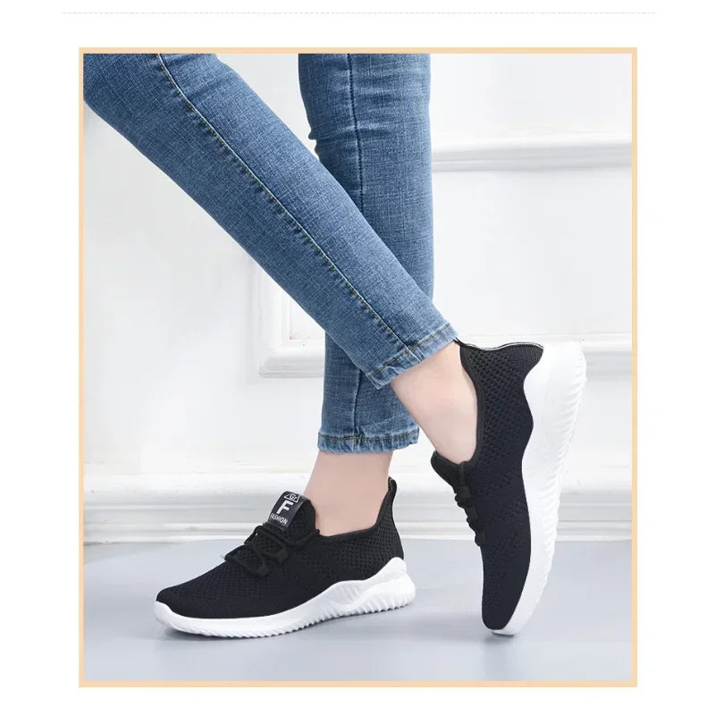 Women's Leisure Sports Shoes in Solid Colors with Knit Upper and Soft Soles for Running Tennis and Workouts Ideal for Travel