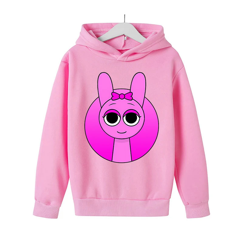 Sprunki Thick Hoodie for Children Anime Cartoon Fashion Sweatshirt Boys Girls Autumn Winter Hip Hop Hooded Hoodies Kids Clothes