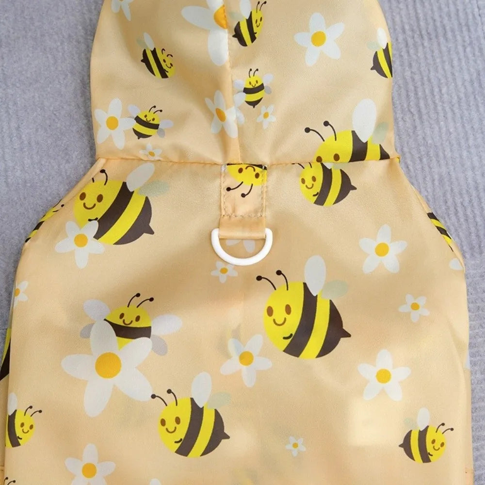 Pet Clothing Cartoon Bee Print Dog Hooded Raincoat Light Thin PVC Pet Waterproof Cloak with D-ring Puppy Rain Poncho Rainy Day