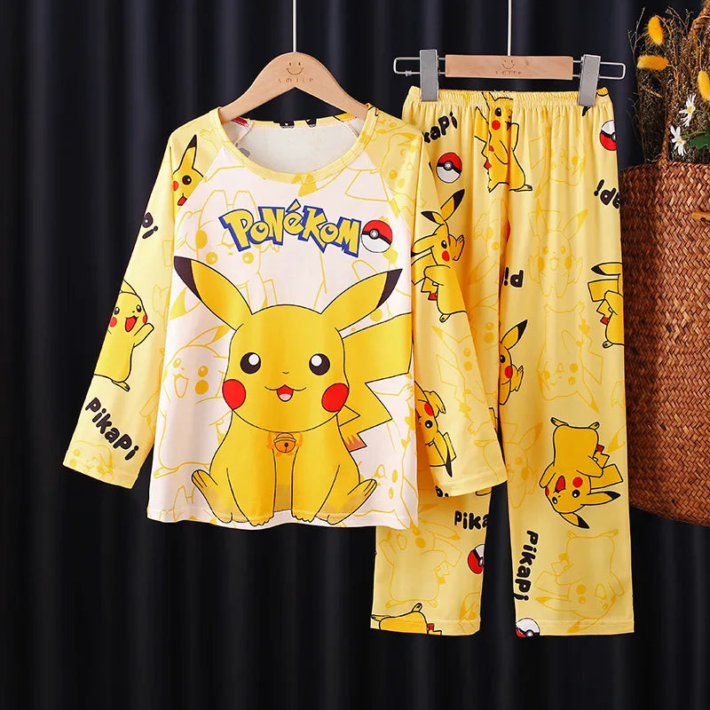 Pikachu Pajamas for Boys Children's Long Sleeve 2pcs Top+Pants Sleepwear Kids Clothing Sets Cartoon Girls Casual Outfits Gifts