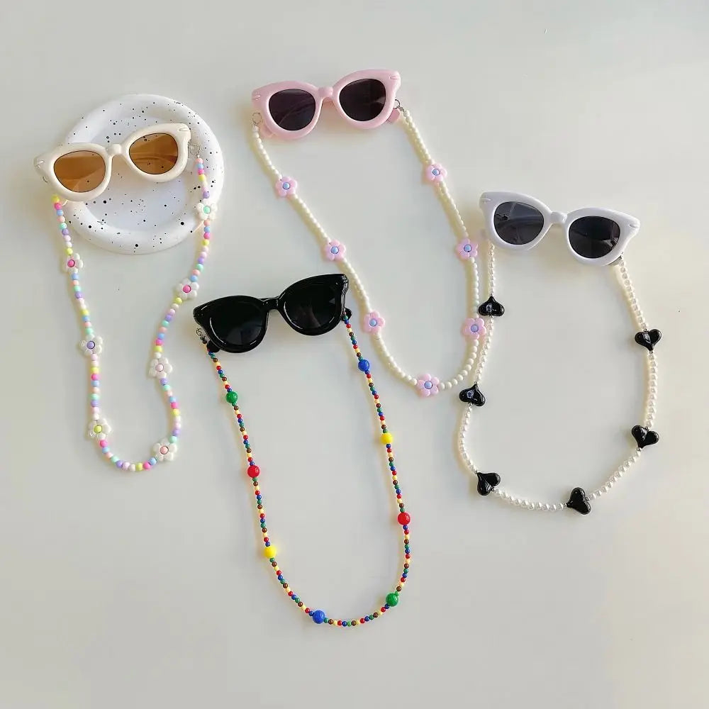 2Pcs/Set Spring Summer Kids Cat Eye Sunglasses Fashion Kawaii Sunscreen Eyeglasses Outdoor with Eyeglass Chains Children Eyewear