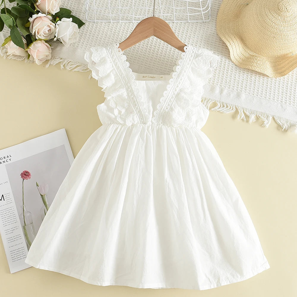 Kids Girls Dresses 2026 New Summer Lace Princess Dresses Children Solid Color Clothing Baby Wedding Party Vestidos