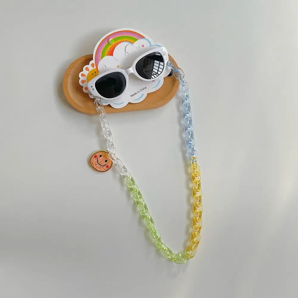 2Pcs/Set Spring Summer Kids Cat Eye Sunglasses Fashion Kawaii Sunscreen Eyeglasses Outdoor with Eyeglass Chains Children Eyewear