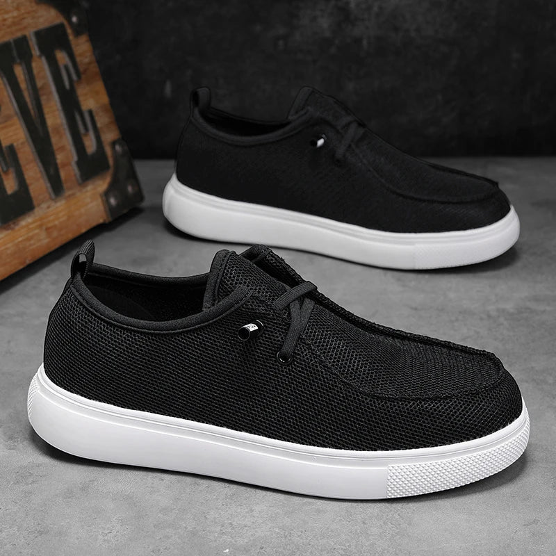 Men's Lace Up Loafers for Casual Wear, Lightweight Wide Canvas Loafers with Wide Toe Boxes, Boat Flat Walking Shoes Lazy People