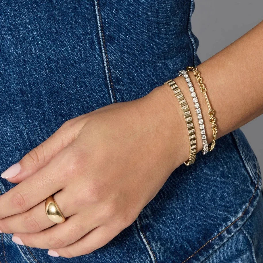 Gold Plated Fashion Women Jewelry Set Geometric Plain CZ Paved Bar Charm Link Chain Choker Necklace Bracelets