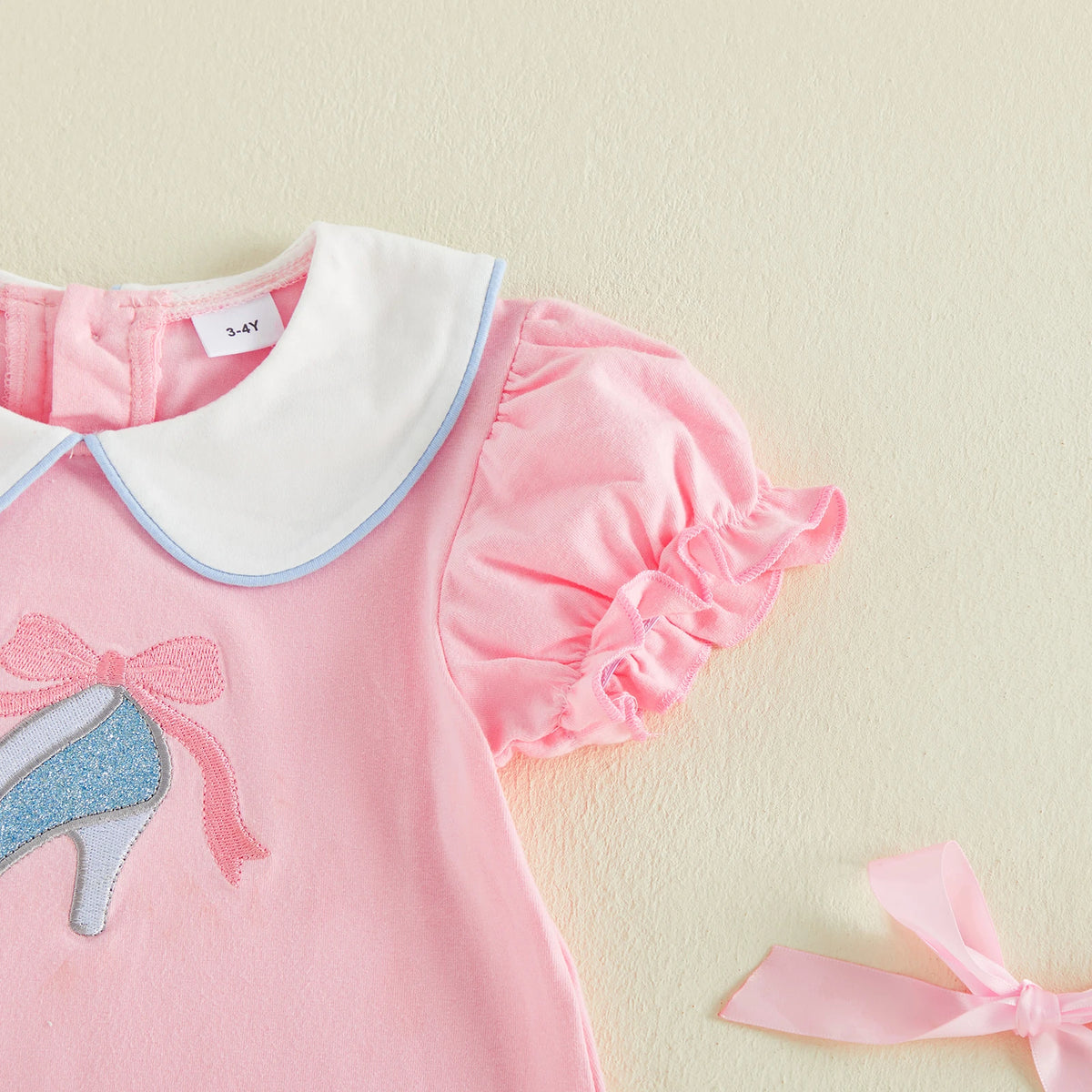 Cute Kids Gir Casual Dress Short Sleeve Doll Collar Embroidery Bowknot Summer Dress Costume Clothes
