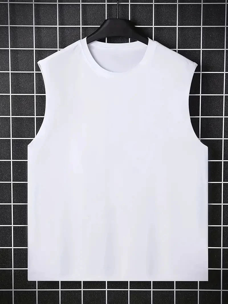 Men's summer casual sports fitness loose mountain and compass print comfortable breathable round neck sleeveless vest