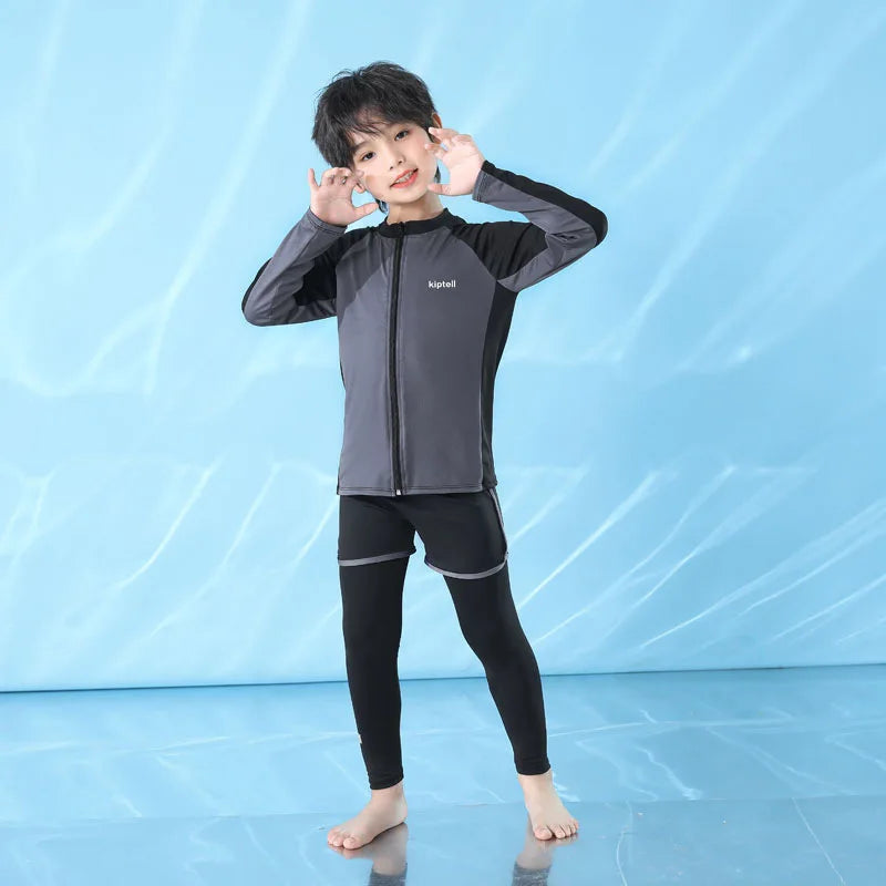 Boys and Girls Children's Long Sleeved Sunscreen Swimsuit Quick Drying Diving Suit Surfing Suit Outdoor Swimsuit 3-piece Set New