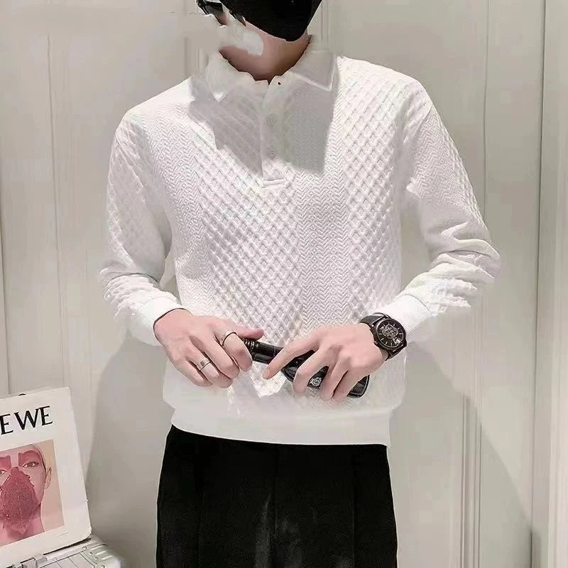 Men's Long Sleeved Hoodie with a Lapel and Polo Shirt, Autumn and Winter with Plush Trendy Casual and Versatile Fashion Top