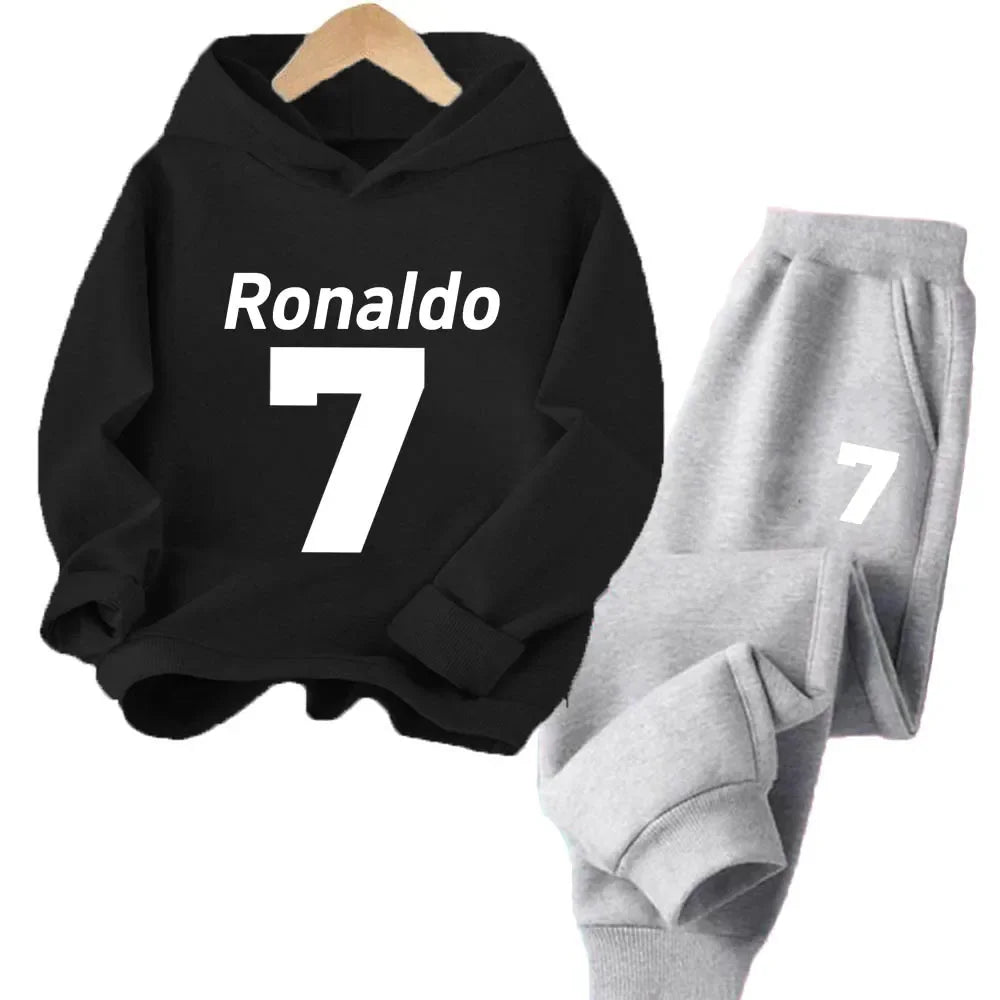 Ronaldo Kids' Sportswear Set: Minimalist Print Hoodie and Pants – A Christmas Gift for Boys and Girls
