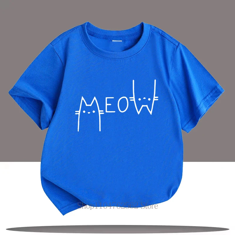 Cute Funny Cat Graphic Print Children T-shirts Summer Cartoon Fashion Casual Tops for Girls Boys O-Neck Short Sleeve T-shirts