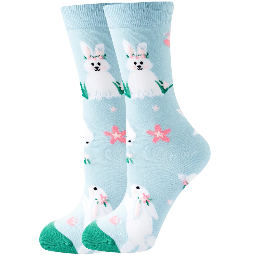 Women Socks Cartoon Animal Cute Printing Kawaii Calcetines Funny Sheep, Rabbit, Hedgehog, Flamingo, Seahorse Colour Socks
