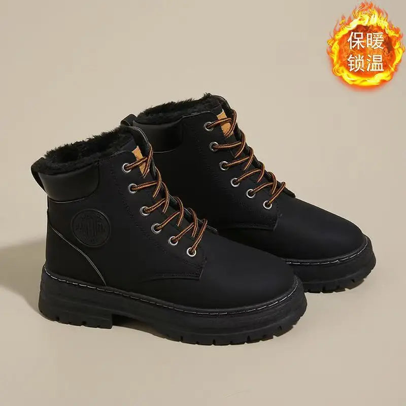 Women's Boots 2026 High Top Workwear Boots British Style Korean Version Thick Soled Lace Up Anti Slip Warm Waterproof Boots