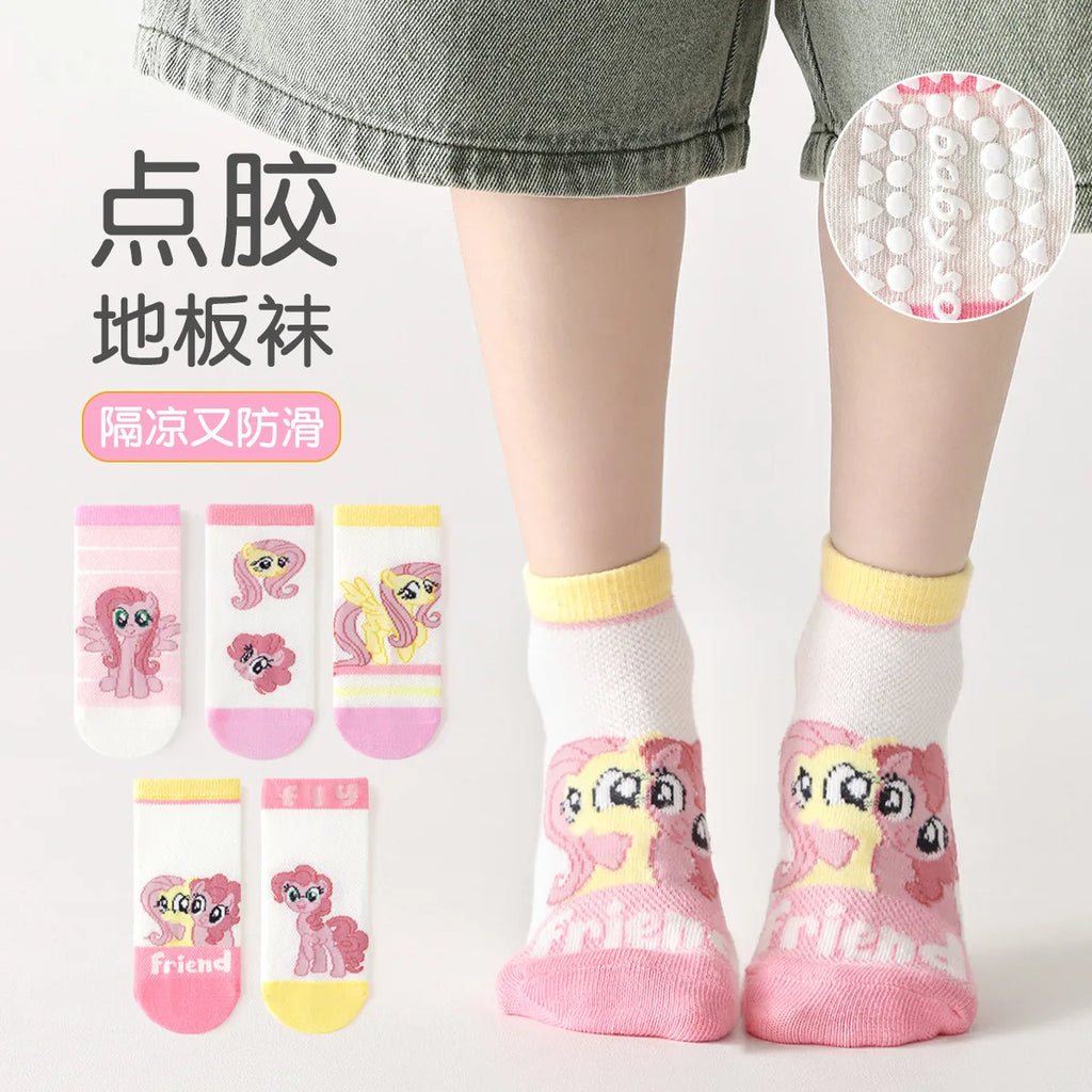 5Pairs Kids Non-Slip Sock Cute Cartoon My Little Pony Pattern Baby Girls Floor Socks Comfortable Breathable for Toddler Children
