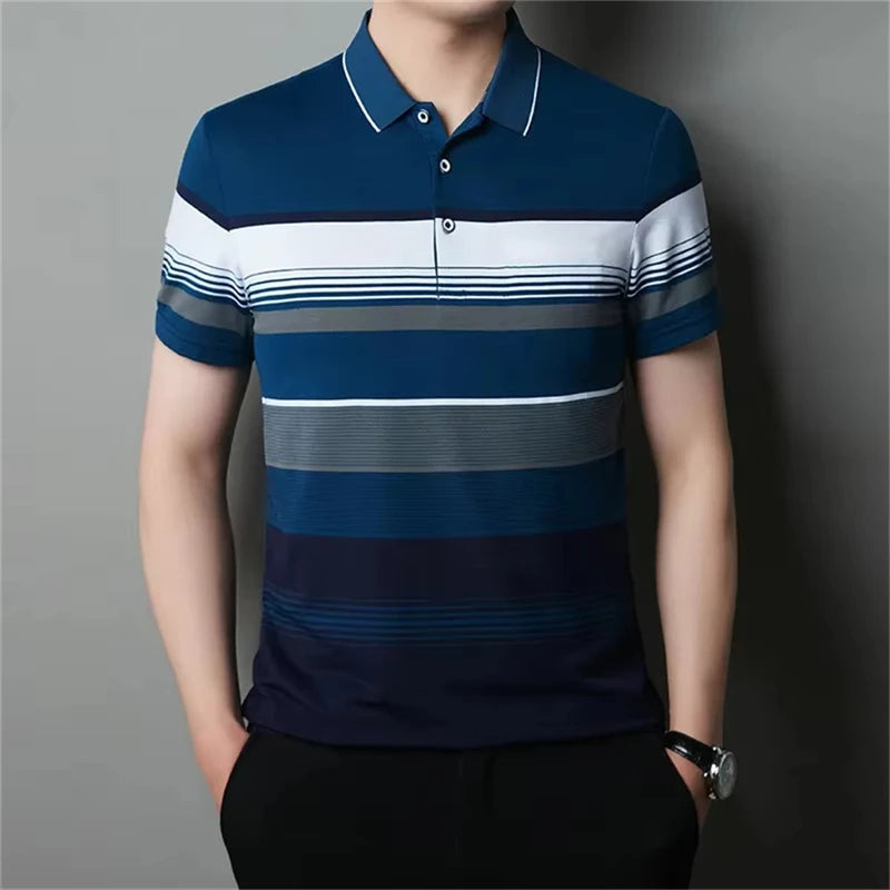 Retro Stripe Graphic Polo Shirts For Men Simple Fashion Daily Wear 3D Printed Father Polo Shirt Casual Breathable Oversized Tops