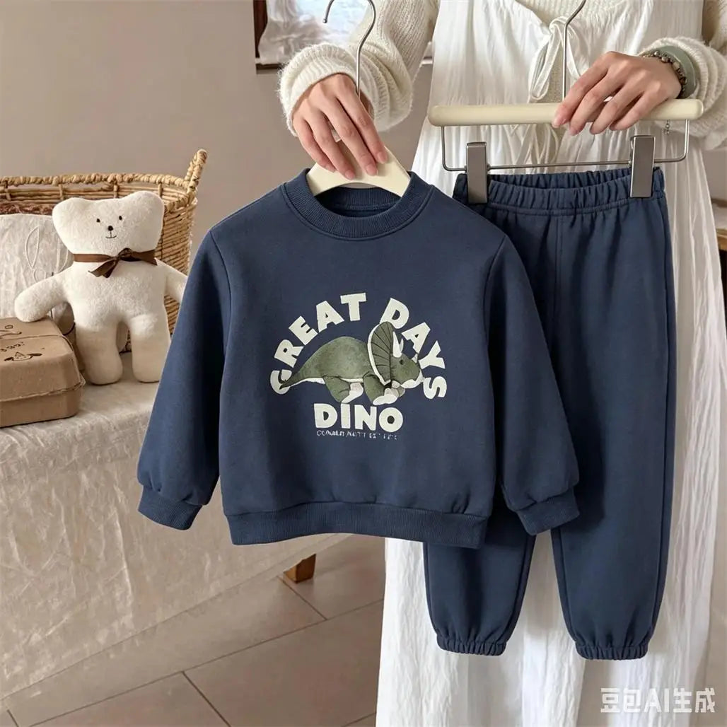 Kids Long-sleeved Suits Fashion Casual Sports Wear Crewneck Sweatshirt+Pants Two Piece Set Outer Wear Toddler  Cartoon Clothes