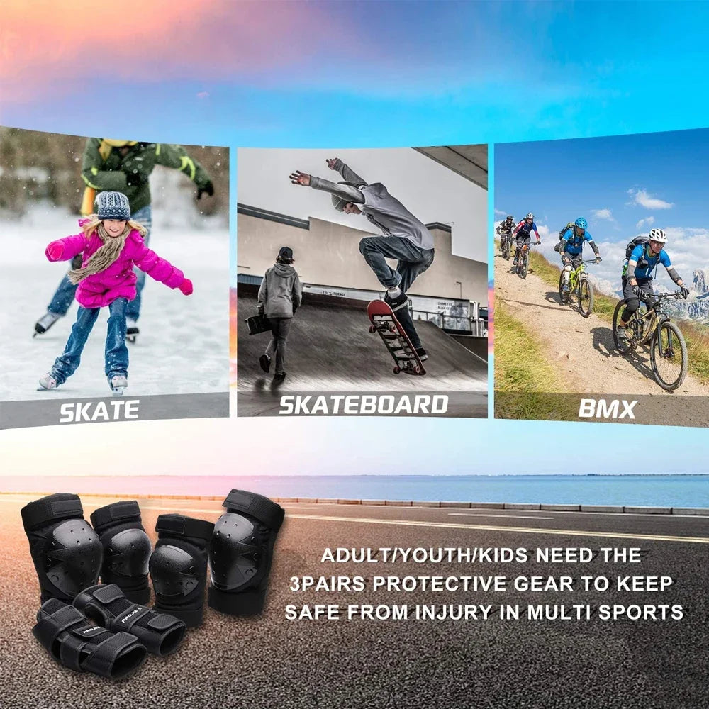 Kids/Adults Knee Elbow Pads Wrist Guards, Protective Gear Set for Roller Skates, Cycling, BMX, Skateboard, Scooter Riding Sports
