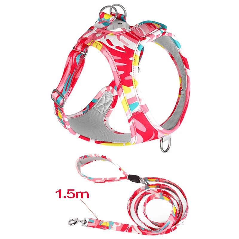 Dog Cat Harness Adjustable Vest Walking Lead Leash For Puppy Dogs Collar Polyester Mesh Harness For Small Medium Dog Cat Pet