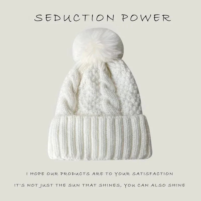 Women's Hats Autumn And Winter Thick Warm Fleece Yarn Hat Solid Color Knitted Hat Versatile Winter Thermal Knitted Hat Fashion
