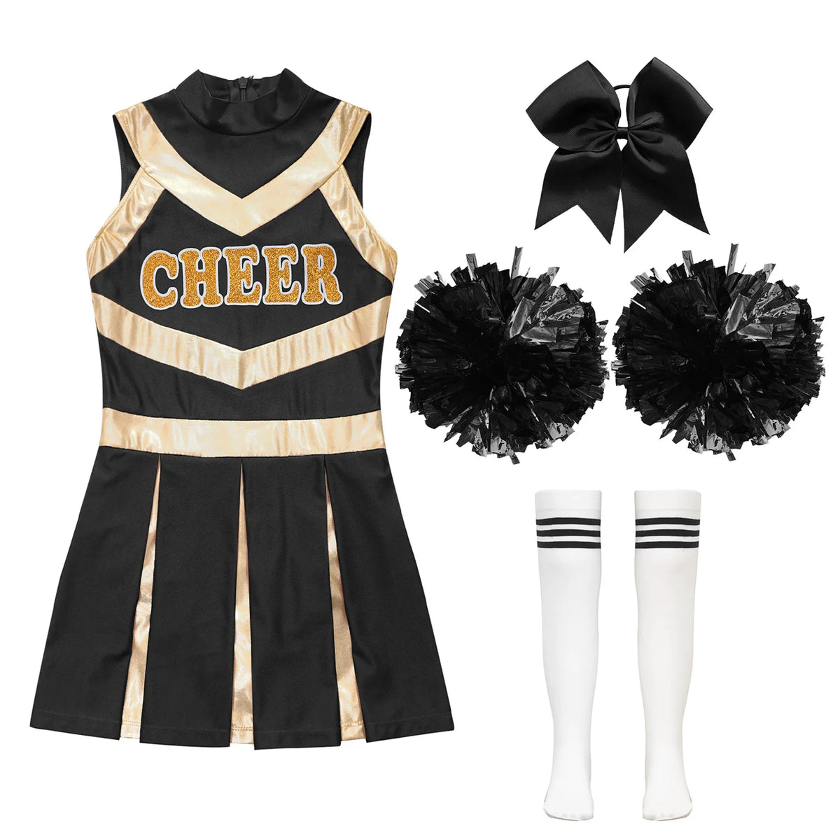 Kids Girl Cheerleading Dance Performance Costume Sleeveless Leotard Dress for School Show Sports Meeting Halloween Cosplay Party