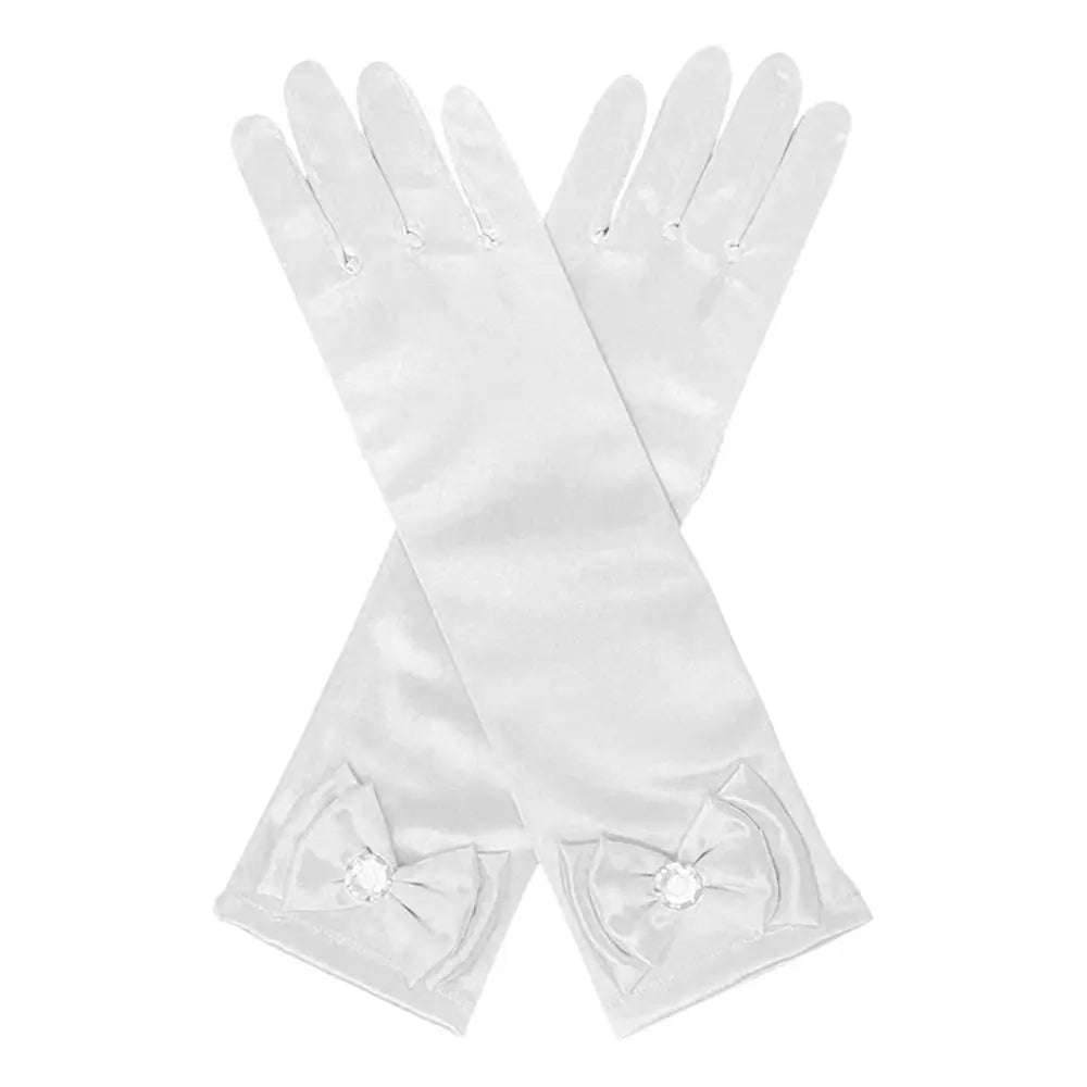 Children Long Gloves Princess Dance Performance Stage Gloves Satin Sequins Bow Glove Solid Full Finger Mittens Birthday Gifts