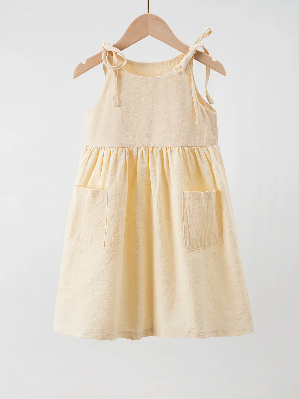 Children's Khaki Sleeveless Belted Dress Baby Girl's Cotton Casual Dress Toddler Girl's Fashion Skirt Summer
