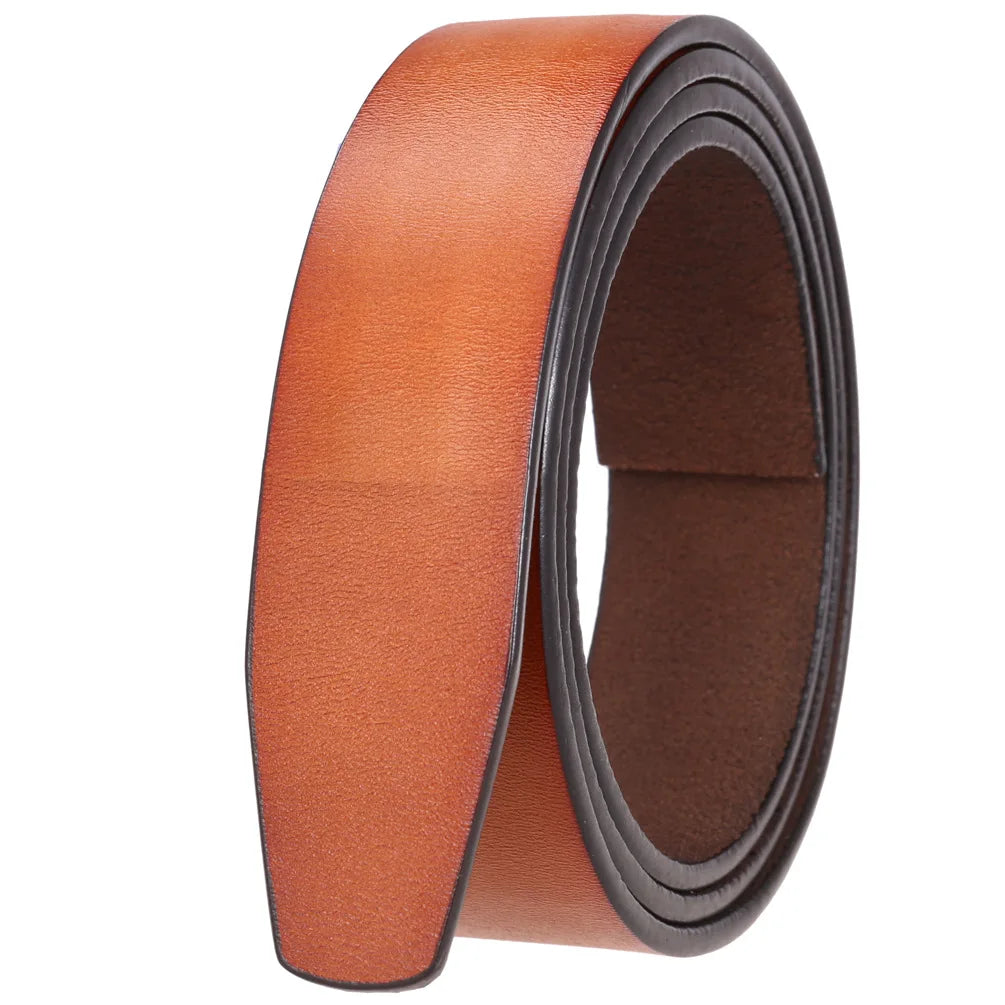 Men's Automatic Buckle Belts No Buckle Black Tan Brown Genuine Leather Belt For Men Luxury 3.5cm Width Holeless Male Strap