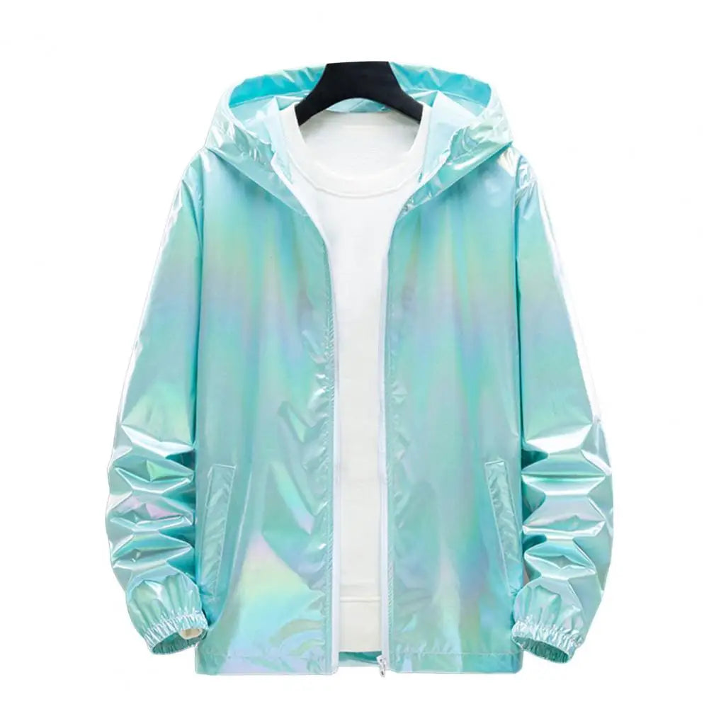 Mens Windbreaker Jackets Nightclub Stage Party Jackets Costume Streetwear Harajuku Hip Hop Reflective Jacket Gold Fashion Coats